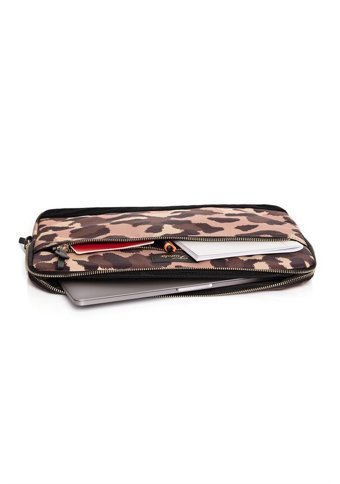 Fudela Brown Dyes Leopar İki Gözlü Oxford Kumaş 15.6 inç Laptop Kılıfı Kahverengi