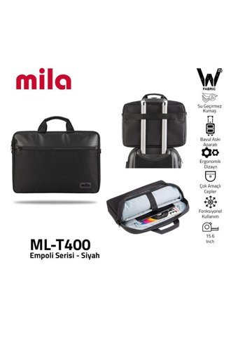 Mila ML-T404 EMPOLI Düz İki Gözlü Oxford Kumaş 15.6 inç Askılı Laptop Çantası Siyah