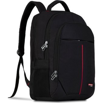 Classone BP-G100 Düz Üç Gözlü Polyester 17 inç Sırt Laptop Çantası Siyah