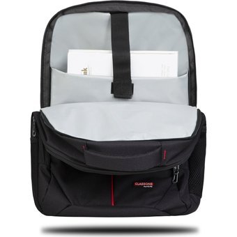Classone BP-G100 Düz Üç Gözlü Polyester 17 inç Sırt Laptop Çantası Siyah