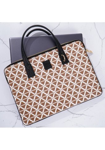 Minbag MARIN Desenli Tek Gözlü Kumaş 14 inç Askılı Laptop Çantası Kahverengi