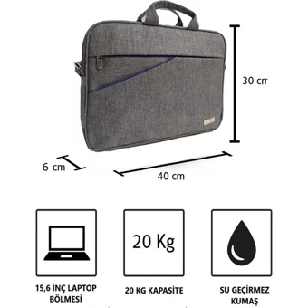 Vegmann AV6900 Düz Üç Gözlü Keten 15.6 inç Askılı Laptop Çantası Gri