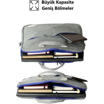 Vegmann AV6900 Düz Üç Gözlü Keten 15.6 inç Askılı Laptop Çantası Gri