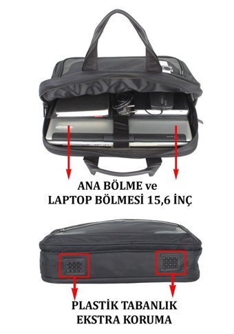 Case Club Düz Beş Gözlü Oxford Kumaş 15.6 inç Askılı Laptop Çantası Siyah