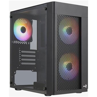 Aerocool HEXFR 500 Hexform 500W RGB 3 Fanlı Siyah Dikey Kullanım Mini Tower Boş Bilgisayar Kasası