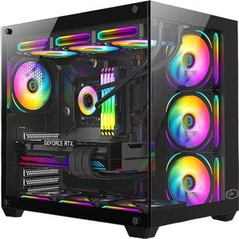 Gametech Prime V2 RGB Sıvı Soğutmalı 7 Fanlı Siyah Dikey Kullanım Micro ATX Oyuncu Bilgisayar Kasası
