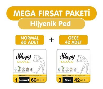 Sleepy Ekstra Organik Antialerjik İnce 60'lı+42'li Hijyenik Ped 2 Adet