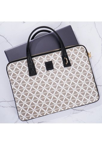 Minbag MARIN Desenli Tek Gözlü Kumaş 15 inç Askılı Laptop Çantası Krem
