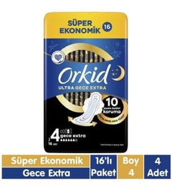 Orkid Ultra Gece Extra İnce 16'lı Hijyenik Ped 4 Adet
