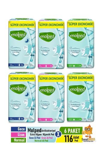 Molped Extra Hijyen Antialerjik İnce 16'lı+18'li+24'lü Hijyenik Ped 6 Adet