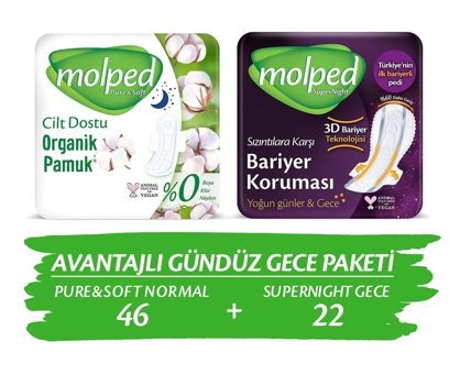 Molped Pure Soft İnce 46'lı+22'li Hijyenik Ped 2 Adet