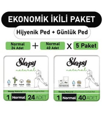 Sleepy Natural Organik Antialerjik İnce 24'lü+40'lı Hijyenik Ped 5 adet