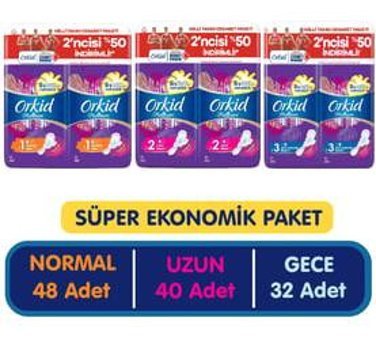 Orkid Platinum İnce 32'li+40'lı+48'li Hijyenik Ped 3 Adet