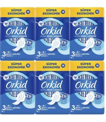 Orkid Ultra Gece & Gündüz Normal 18'li Hijyenik Ped 6 Adet