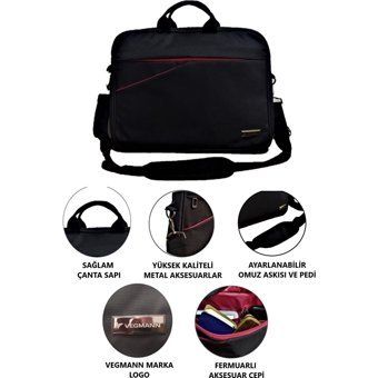 Vegmann AV6900 Düz Beş Gözlü Oxford Kumaş 15.6inç Sırt Laptop Çantası Siyah