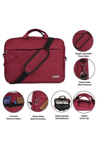 Vegmann AV6900 Düz Üç Gözlü Oxford Kumaş 15.6 inç Askılı Laptop Çantası Bordo
