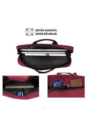 Vegmann AV6900 Düz Üç Gözlü Oxford Kumaş 15.6 inç Askılı Laptop Çantası Bordo