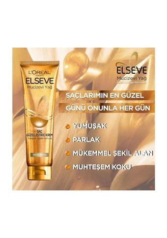 Loreal Paris Elseve Mucizevi Yağ Canlandırıcı Parlaklık Verici Boyalı Tüm Saçlar için Durulanmayan Kadın Saç Kremi 150 ml
