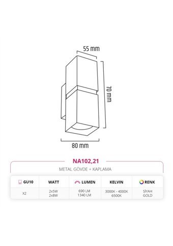 Nevo NA102.21 2'li Başlık Metal Led Aplik Siyah