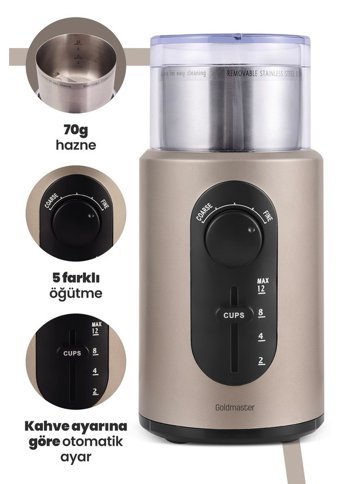 Goldmaster Granule IN-6208 200 W Çelik 5 Kademeli Elektrikli Kahve Öğütücü