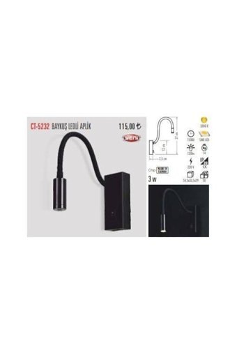 Cata CT-5232 Tekli Başlık Metal Led Aplik Siyah
