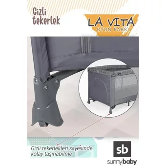 Sunny Baby La Vita 25 kg Kapasiteli Ayarlanabilir Taşınabilir Katlanabilir Ara Katlı 70x110 cm Sallanan Anne Yanı Park Yatak Bej+Yatak