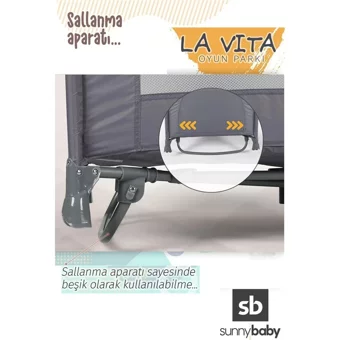 Sunny Baby La Vita 25 kg Kapasiteli Ayarlanabilir Taşınabilir Katlanabilir Ara Katlı 70x110 cm Sallanan Anne Yanı Park Yatak Bej+Yatak