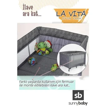 Sunny Baby La Vita 25 kg Kapasiteli Ayarlanabilir Taşınabilir Katlanabilir Ara Katlı 70x110 cm Sallanan Anne Yanı Park Yatak Bej+Yatak