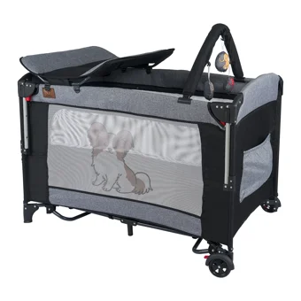 Mamma Papillon Alüminyum 15 kg Kapasiteli Ayarlanabilir Taşınabilir Katlanabilir Ara Katlı 70x110 cm Sallanan Anne Yanı Park Yatak Gri+Sünger Yatak