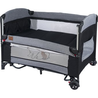 Mamma Papillon Alüminyum 15 kg Kapasiteli Ayarlanabilir Taşınabilir Katlanabilir Ara Katlı 70x110 cm Sallanan Anne Yanı Park Yatak Gri+Sünger Yatak