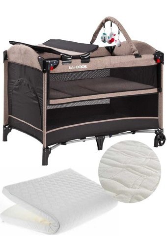 Babydoor Madre Pro 25 kg Kapasiteli Ayarlanabilir Taşınabilir Katlanabilir Ara Katlı 70x110 cm Sallanan Anne Yanı Park Yatak Siyah+Yatak Hediyeli