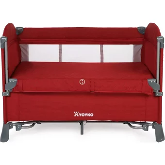YOYKO Exclusive Comfort 8 in 1 25 kg Kapasiteli Ayarlanabilir Taşınabilir Katlanabilir Ara Katlı 70x110 cm Sallanan Anne Yanı Park Yatak Kırmızı
