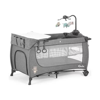 Gulz Elite 20 kg Kapasiteli Ayarlanabilir Taşınabilir Katlanabilir Ara Katlı 70x120 cm Sallanan Anne Yanı Park Yatak Gri