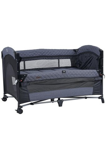 Prego Baby Miami Premium 25 kg Kapasiteli Ayarlanabilir Taşınabilir Katlanabilir Ara Katlı 70x110 cm Sallanan Anne Yanı Park Yatak Koyu Gri