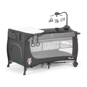 Gulz Elite 20 kg Kapasiteli Ayarlanabilir Taşınabilir Katlanabilir Ara Katlı 70x120 cm Sallanan Anne Yanı Park Yatak Koyu Gri