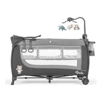 Gulz Elite 20 kg Kapasiteli Ayarlanabilir Taşınabilir Katlanabilir Ara Katlı 70x120 cm Sallanan Anne Yanı Park Yatak Koyu Gri