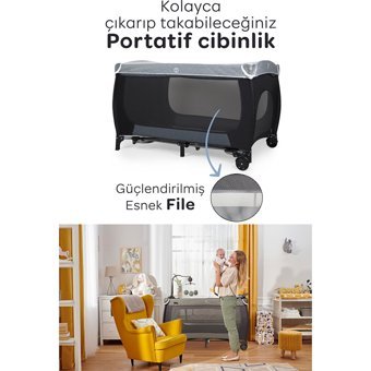 Prego Baby San Diego Alüminyum 20 kg Kapasiteli Ayarlanabilir Taşınabilir Katlanabilir Ara Katlı 70x120 cm Sallanan Anne Yanı Park Yatak Füme