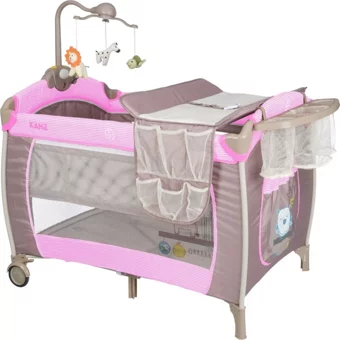 Kanz Hamburg Alüminyum 15 kg Kapasiteli Ayarlanabilir Taşınabilir Katlanabilir Ara Katlı 70x110 cm Sallanan Anne Yanı Park Yatak Pembe