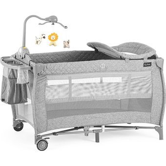 Pierre Cardin Ütopia 22 kg Kapasiteli Ayarlanabilir Taşınabilir Katlanabilir Ara Katlı 70x120 cm Sallanan Anne Yanı Park Yatak Gri
