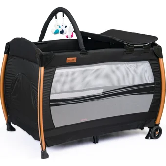 Comfymax Power Alüminyum 25 kg Kapasiteli Ayarlanabilir Taşınabilir Katlanabilir Ara Katlı 70x110 cm Sallanan Anne Yanı Park Yatak Siyah