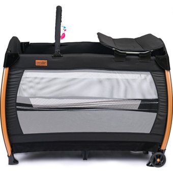 Comfymax Power Alüminyum 25 kg Kapasiteli Ayarlanabilir Taşınabilir Katlanabilir Ara Katlı 70x110 cm Sallanan Anne Yanı Park Yatak Siyah
