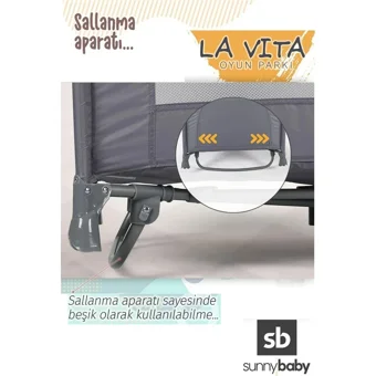 Sunny Baby La Vita 25 kg Kapasiteli Ayarlanabilir Taşınabilir Katlanabilir Ara Katlı 70x110 cm Sallanan Anne Yanı Park Yatak Lacivert+Yatak