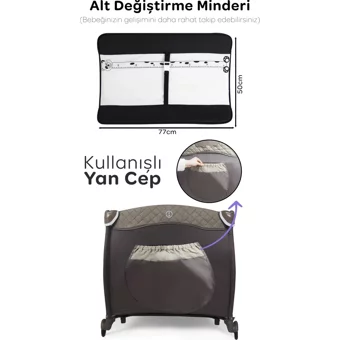 Prego Baby San Diego Plus Alüminyum 20 kg Kapasiteli Ayarlanabilir Taşınabilir Katlanabilir Ara Katlı 70x120 cm Sallanan Anne Yanı Park Yatak Bej