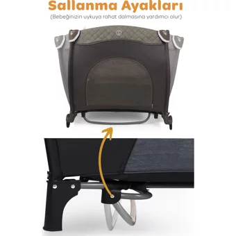 Prego Baby San Diego Plus Alüminyum 20 kg Kapasiteli Ayarlanabilir Taşınabilir Katlanabilir Ara Katlı 70x120 cm Sallanan Anne Yanı Park Yatak Bej