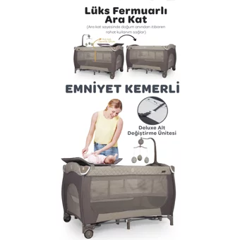 Prego Baby San Diego Plus Alüminyum 20 kg Kapasiteli Ayarlanabilir Taşınabilir Katlanabilir Ara Katlı 70x120 cm Sallanan Anne Yanı Park Yatak Bej
