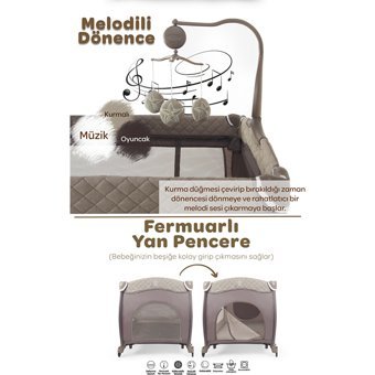 Prego Baby San Diego Plus Alüminyum 20 kg Kapasiteli Ayarlanabilir Taşınabilir Katlanabilir Ara Katlı 70x120 cm Sallanan Anne Yanı Park Yatak Bej