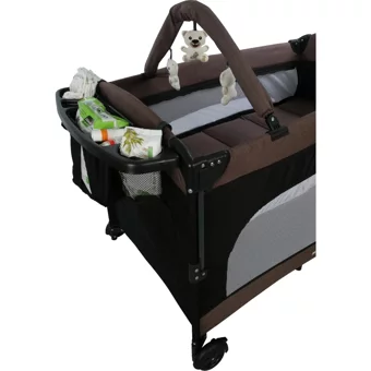 Maxi Taxi Karolin Çelik 22 kg Kapasiteli Ayarlanabilir Taşınabilir Katlanabilir Ara Katlı 70x110 cm Sallanan Anne Yanı Park Yatak Kahverengi