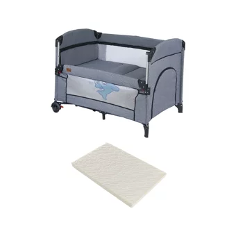 Mamma Dolphin Alüminyum 15 kg Kapasiteli Ayarlanabilir Taşınabilir Katlanabilir Ara Katlı 70x110 cm Sallanan Anne Yanı Park Yatak Gri