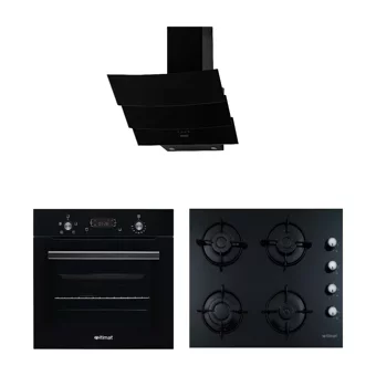 İtimat AF500 - 1531 - 9011 Dokunmatik Doğalgazlı Cam Klasik Set Üstü Davlumbaz 3'lü Ankastre Set Siyah