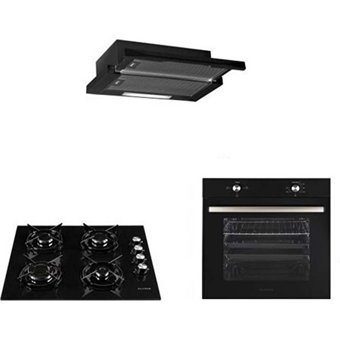 Alveus Style 604 Gazlı Cam Klasik Aspiratörlü Ankastre Set 3'lü Ankastre Set Siyah